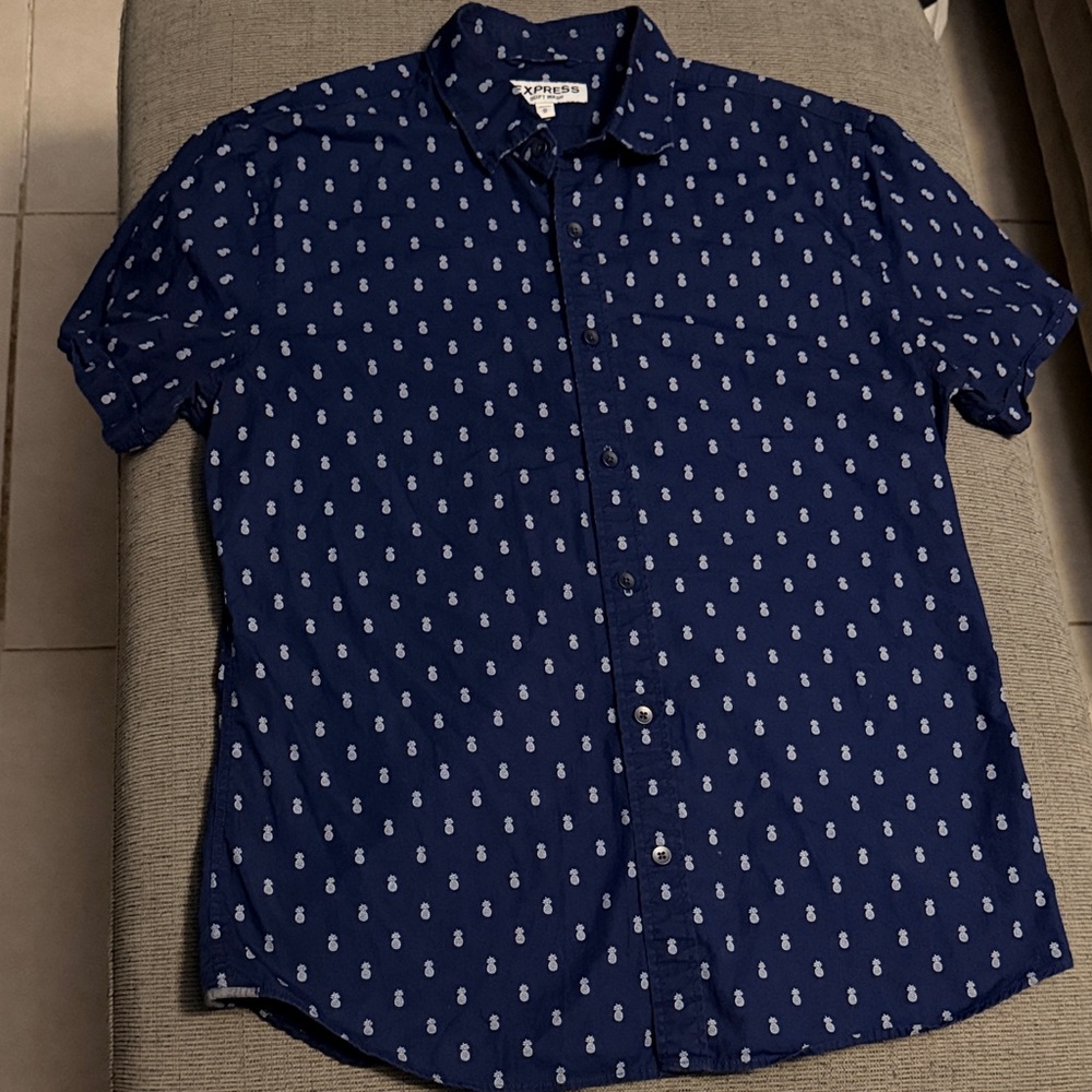 Express Navy Button-Down Pineapple Print button d… - image 2